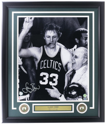 Larry Bird Signed Framed Celtics 16x20 Celebration with Red Auerbach Photo JSA
