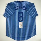 Autographed/Signed ANDRE DAWSON Chicago Blue Pinstripe Baseball Jersey JSA COA