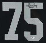 Howie Long Signed Oakland Raiders 35x43 Framed Jersey (Beckett) 8xPro Bowl D.E.