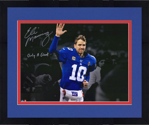 FRMD Eli Manning Giants Signed 16x20 Passing Photo with "Only a Giant" Insc