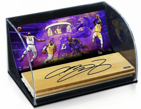 LEBRON JAMES Autographed "Purple & Gold" Game-Used Floor Display UDA LE 20/23