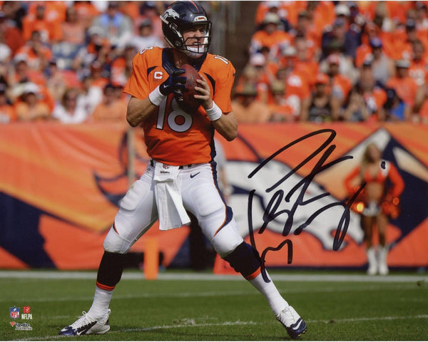 Peyton Manning Denver Broncos Signed 8x10 Orange Dropback Photo