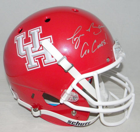 TYUS BOWSER SIGNED AUTOGRAPHED HOUSTON COUGARS RED FULL SIZE HELMET TRISTAR