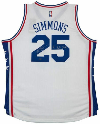 BEN SIMMONS Autographed "#1 Pick 2016" 76ers Home Jersey UDA