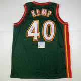 Autographed/Signed SHAWN KEMP Seattle Dark Green Basketball Jersey PSA/DNA COA