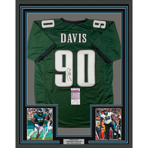 Framed Autographed/Signed Jordan Davis 33x42 Philadelphia Green Football Jersey