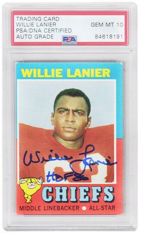 Willie Lanier autographed 1971 Topps RC Card #114 w/HOF'86 (PSA- Auto Grade 10)