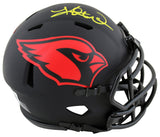 Cardinals Kurt Warner Signed Eclipse Speed Mini Helmet w/ Yellow Sig BAS Witness
