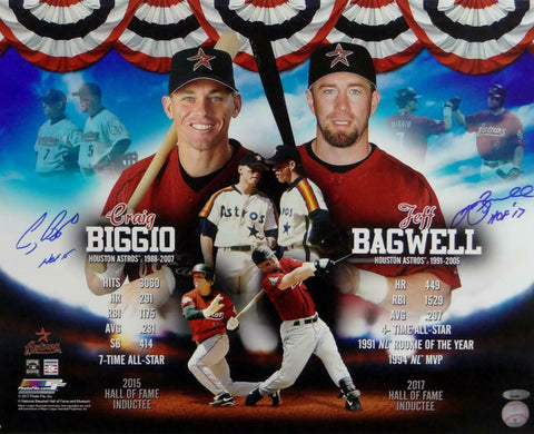 Craig Biggio Jeff Bagwell Autographed Astros 16x20 PF Photo w/ HOF- Tristar Auth