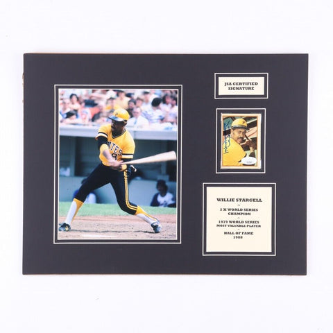 Willie Stargell Signed Pittsburgh Pirates Matted 1985 Baseball Card Display JSA