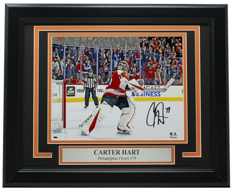 Carter Hart Signed Framed Philadelphia Flyers 8x10 Save Photo Fanatics
