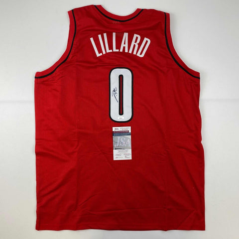 Autographed/Signed Damian Lillard Portland Red Basketball Jersey JSA COA