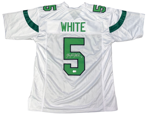 MIKE WHITE SIGNED AUTOGRAPHED NEW YORK JETS #5 WHITE JERSEY BECKETT