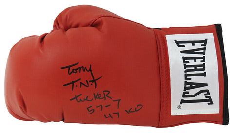 Tony Tucker Signed Everlast Red Boxing Glove w/57-7, 47 KO's - SCHWARTZ COA