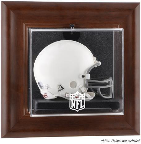 Shield Brown Framed Wall-Mountable Logo Mini Helmet Display Case