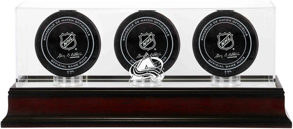 Colorado Avalanche Mahogany Three Hockey Puck Logo Display Case