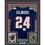 FRAMED Autographed/Signed STEPHON GILMORE 33x42 New England Blue Jersey PSA COA