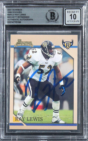 Ravens Ray Lewis Signed 2001 Bowman 1996 Rookies #BRC2 Card Auto 10! BAS Slabbed