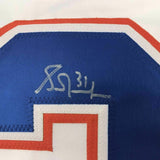 FRAMED Autographed/Signed GRANT FUHR 33x42 Edmonton White Hockey Jersey JSA COA