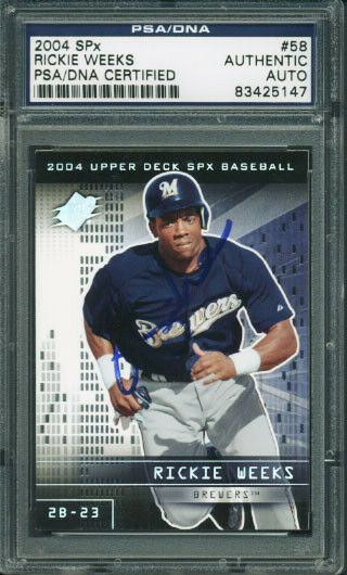 Brewers Rickie Weeks Authentic Signed Card 2004 Spx Rookie #58 PSA/DNA Slabbed