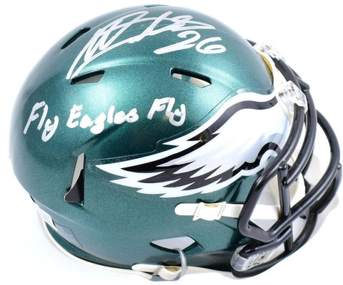 Miles Sanders Signed Eagles Speed Mini Helmet w/Fly Eagles-Beckett W Holo *Top