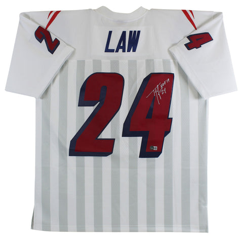 Patriots Ty Law "HOF 19" Authentic Signed White Mitchell & Ness Jersey BAS Wit
