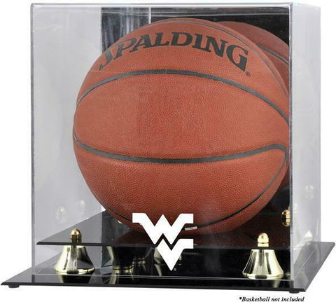 West Virginia Mountaineers Golden Logo Basketball Display Case w/Mirror Back