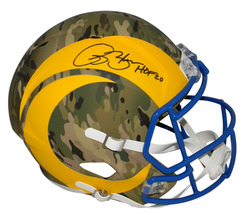 ISAAC BRUCE AUTOGRAPHED LOS ANGELES ST LOUIS RAMS CAMO FULL SIZE SPEED HELMET