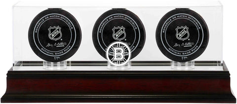 Boston Bruins Mahogany Three Hockey Puck Logo Display Case
