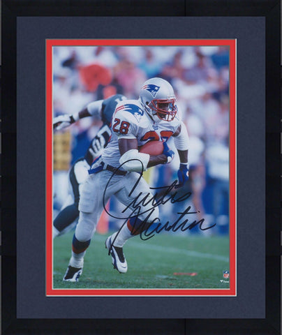 Framed Curtis Martin New England Patriots Signed 8x10 Vertical Running Photo