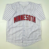 Autographed/Signed Chuck Knoblauch Minnesota Pinstripe Baseball Jersey Leaf COA