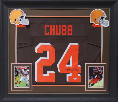 Nick Chubb Authentic Signed Brown Pro Style Framed Jersey BAS Witnessed