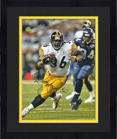 Framed Jerome Bettis Pittsburgh Steelers Signed 16" x 20" White Running Photo