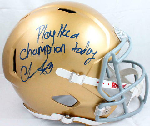 Chase Claypool Autographed Notre Dame F/S Speed Helmet w/Insc-Beckett W Hologram