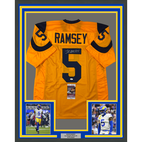 Framed Autographed/Signed Jalen Ramsey Los Angeles LA Yellow Jersey JSA COA
