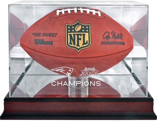 New England Patriots Super Bowl XXXIX Champs Mahogany Football Logo Display Case