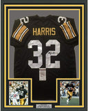 Framed Autographed/Signed Franco Harris 33x42 Pittsburgh Black Jersey JSA COA