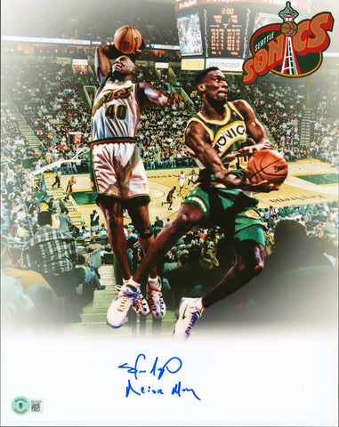 Sonics Shawn Kemp "Reign Man" Authentic Signed 11x14 Collage Photo BAS Witnessed