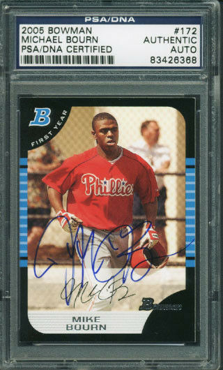 Phillies Michael Bourn Authentic Signed Card 2005 Bowman Rookie #172 PSA Slabbed