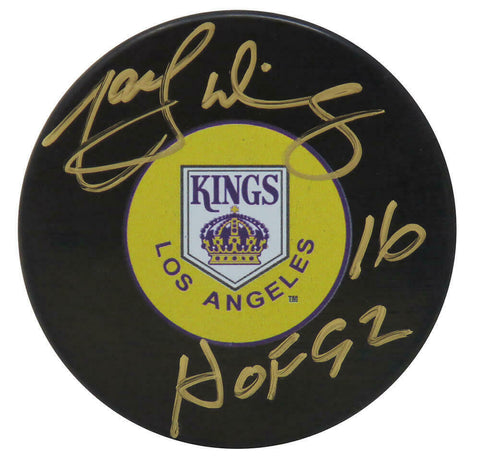 Marcel Dionne Signed Kings T/B Logo Hockey Puck w/HOF'92 (In Gold) -SCHWARTZ COA