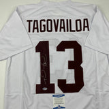 Autographed/Signed TUA TAGOVAILOA Alabama White College Football Jersey BAS COA