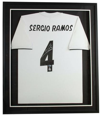 Sergio Ramos Signed Framed Real Madrid White Soccer Jersey BAS