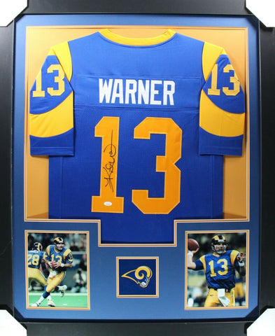 KURT WARNER (Rams throwback TOWER) Signed Autographed Framed Jersey JSA