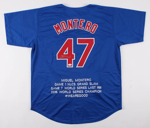 Miguel Montero Signed Chicago Cubs Career Highlight Stat Jersey (JSA COA)