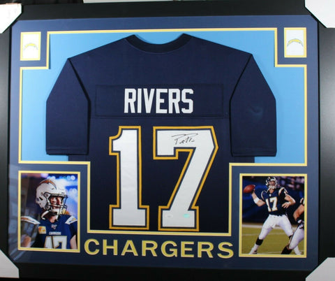 PHILIP RIVERS (Chargers dark blue SKYLINE) Signed Auto Framed Jersey JSA