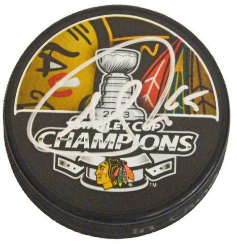 ANDREW SHAW Signed Blackhawks 2013 Stanley Cup Champs Logo Hockey Puck -SCHWARTZ