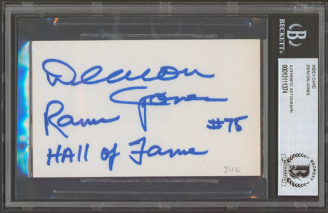 Rams Deacon Jones Authentic Signed 3x5 Index Card Autographed BAS Slabbed
