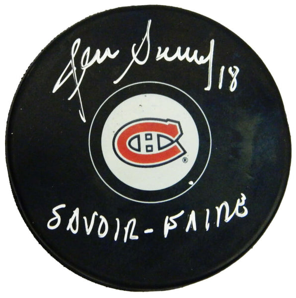 DENIS SAVARD Signed Montreal Canadiens Logo Hockey Puck w/Savoir Faire -SCHWARTZ