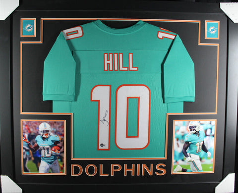 Tyreek Hill Autographed/Signed Framed Pro Style Teal XL Jersey Beckett 38046