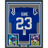 Framed Autographed/Signed Frank Gore 33x42 Indianapolis Blue Jersey JSA COA